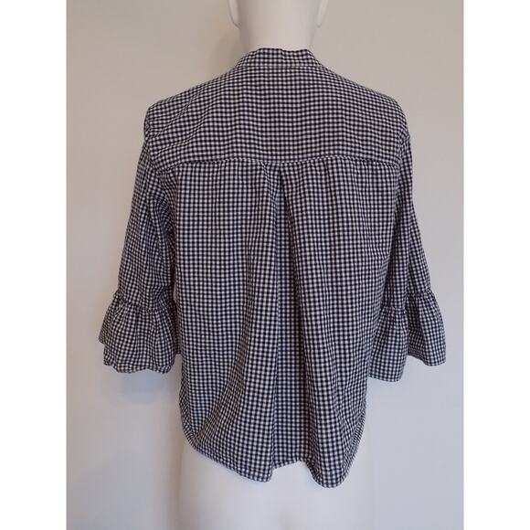 Madewell black white gingham check blouse bell sleeve size Medium - Picture 7 of 9